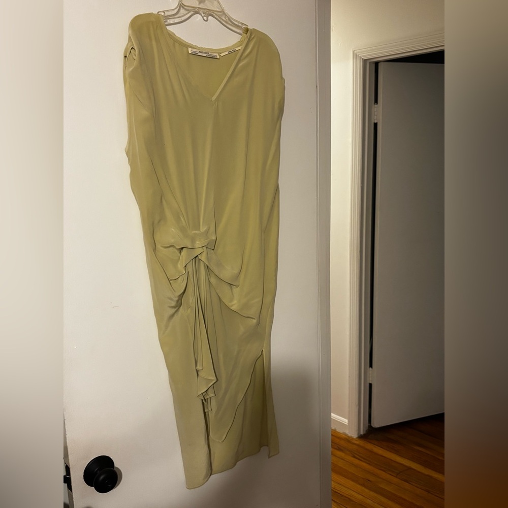 All Saints V-Neck Silk Blouse/ mini dress in pale green/yellow